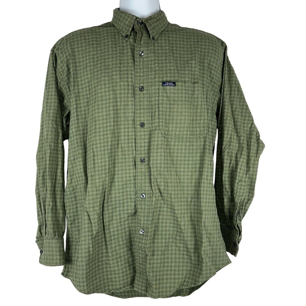 Chaps Ralph Lauren Mens Green Plaid Button-Up Long Sleeve Shirt Size M Cotton